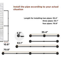 70.8 Inch Industrial Pipe Clothing Rack Wall Mounted Clothes Rail Garment Hanging Bar Rod Display Rack Closet Storage