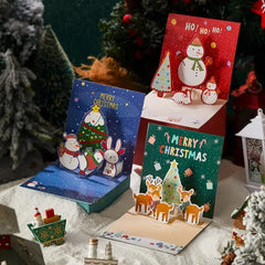 5/1PCS 3D Pop UP Christmas Greeting Cards with Envelope Friend Family Blessing Postcard Birthday New Year Christmas Decoration