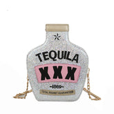 Ladies Fashion Creative Funny Personalized Laser Sequin Letter Wine Bottle Crossbody Shoulder Bag