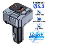Car Bluetooth FM Transmitter with USB Receiver, U Disk Reader, PD 20W Fast Charging, Digital Display Car Adapter for Mobile Phones