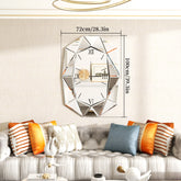 3 Colors Geometric Mirrored Hnaging Clock Irregular Decorative Beveled Glass Wall Clock with Roman Numerals