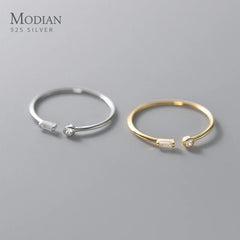Modian Real 925 Sterling Silver Simple Thin Clear CZ Finger Rings Adjustable 14K Gold Ring For Women Wedding Jewelry Gifts