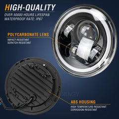 7inch Angel Eyes H4 Led Headlight For Lada Niva 4X4 Uaz Hunter Hummer H1 H2 Wrangler Daytime Running Lights DRL Amber Halo Rings