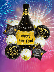 10pcs Happy New Year Champagne Bottle Balloon Set New Year Party Decorations Navidad 2024