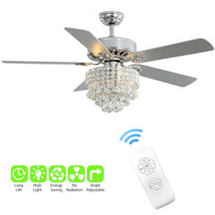 KOMORE Modern 52 Inch Crystal 3-Light Ceiling Fan with Remote, 5 Blades for Office, Living Room, Bedroom