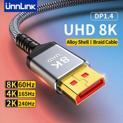 Unnlink DisplayPort Cable DP 1.4 8K 60Hz 4K 165Hz Braid High Speed Compatible DP1.2 for PC Laptop to TV Monitor 1m 1.5m 2m 3m 5m