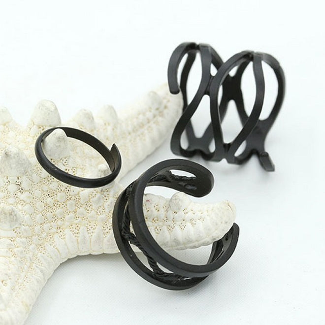 3 PCS Women Punk Black Matte Ring Set 3 PCS Women Punk Black Matte Ring Set