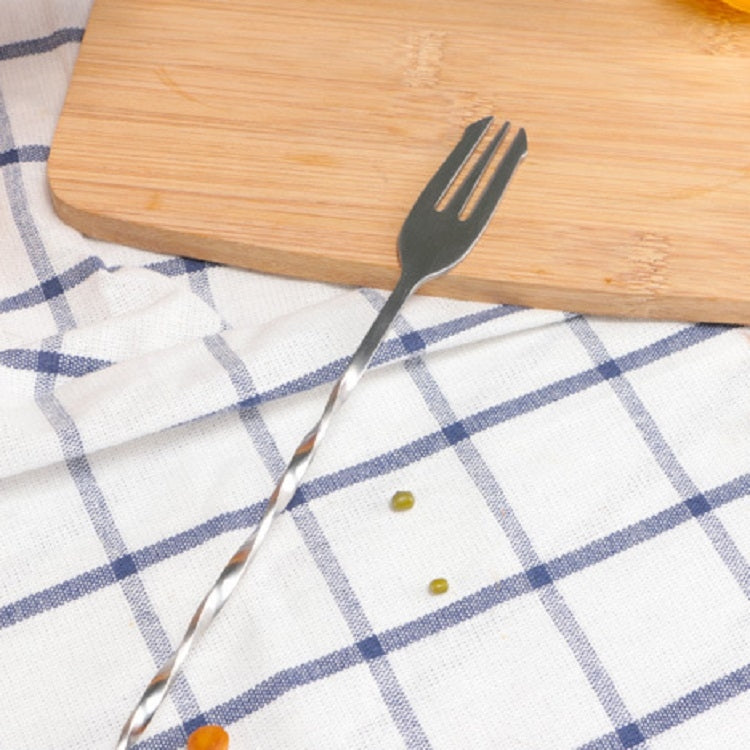 2 PCS Stainless Steel Long Handle Fork Spoon Cocktail Ice Stirrer Double Head Wine Mixing Stick 2 PCS Stainless Steel Long Handle Fork Spoon Cocktail Ice Stirrer Double Head Wine Mixing Stick
