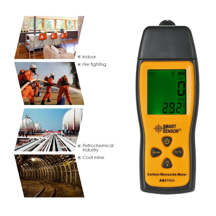 Smart Sensor AS8700A Handheld Carbon Monoxide Meter High Precision Digital CO Leak Detector Analyzer,  Sound  Light Alarm, Range: 0-1000ppm Smart Sensor AS8700A Handheld Carbon Monoxide Meter High Precision Digital CO Leak Detector Analyzer,  Sound  Light Alarm, Range: 0-1000ppm