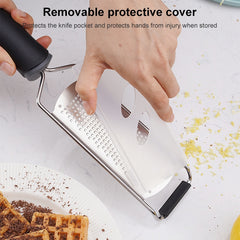 Cheese Grater Stainless Steel Blade Cheese Slicer Lemon Grater Chocolate Scraping Planer with Protective Cover, Cheese Grater (Red), Cheese Grater (Black)