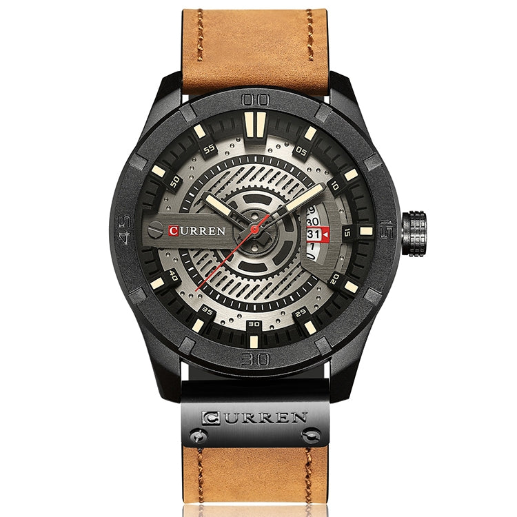 CURREN M8301 Men Military Sports Watch Quartz Date Clock Leather Wristwatch, black case orange, black case red, black case black face deep brown band, black case grey face light brown band, black case blue CURREN M8301 Men Military Sports Watch Quartz Date Clock Leather Wristwatch, black case orange, black case red, black case black face deep brown band, black case grey face light brown band, black case blue