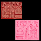 2 PCS Cartoon House Wooden Window Shape Silicone Candy Mold Fairy Tale Cake Decorating Tool