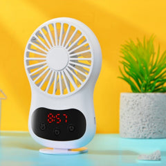 Multifunctional Clock Small Fan Creative Desktop Mini USB Fan, White, Pink, Blue