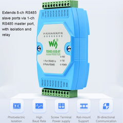 Waveshare RS485-HUB-8P Industrial-grade Isolated 8-ch RS485 Hub, Rail-mount Support, Wide Baud Rate Range