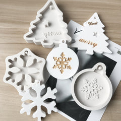 DIY Baking Christmas Series Modeling Fondant Silicone Mold, Christmas Leaves, Christmas Snowflake, Christmas Round Snowflake Shape, Christmas Tree
