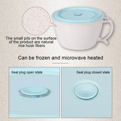 Wheat Fiber Instant Noodle Bowl Creative and Convenient Sealed Lunch Box with Mobile Phone Holder, Pink, Blue, Green