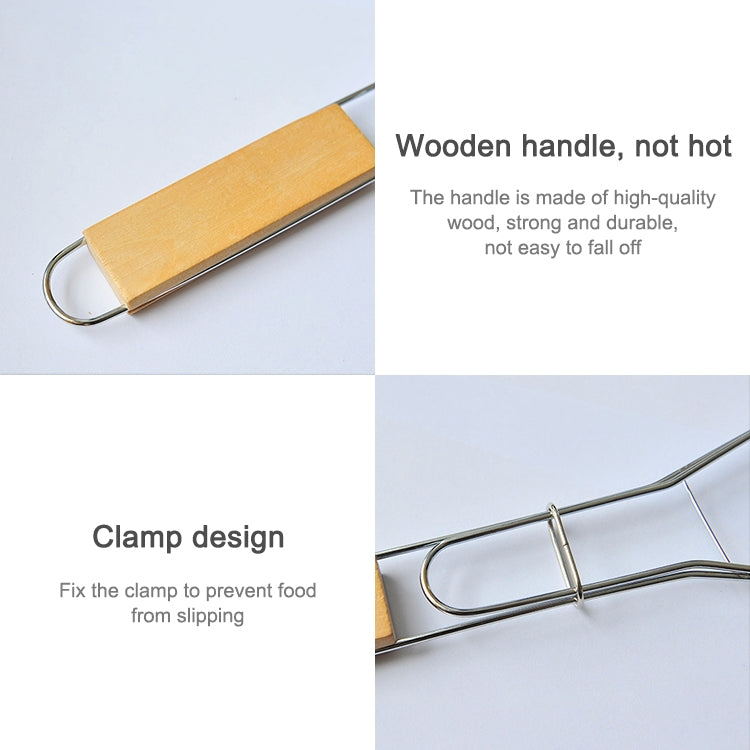 Chrome Plated Wooden Handle Single Fish Barbecue Net Clip Outdoor Grilled Fish Clip Barbecue Tool Chrome Plated Wooden Handle Single Fish Barbecue Net Clip Outdoor Grilled Fish Clip Barbecue Tool