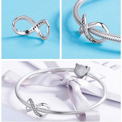 925 Sterling Silver  Infinity Family Forever Beaded For Women DIY Bracelet Accseories