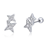 Sterling Silver Bright Star Style Diamond Earrings Female Earrings