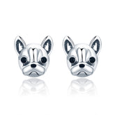 S925 Sterling Silver Animal Earrings Bulldog Plain Silver Earrings