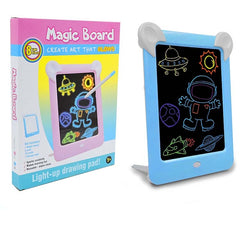 LED Luminous Drawing Board Electronic Fluorescent Writing Board Children Light Painting Message Board, Blue, Pink