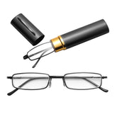 Reading Glasses Metal Spring Foot Portable Presbyopic Glasses with Tube Case, +1.00D, +1.50D, +2.00D