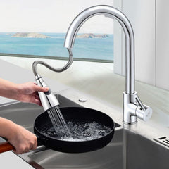 Kitchen Pull-out Faucet Hot And Cold Home 304 Stainless Steel Retractable Rotating Faucet