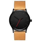 Men Simple Matte Leather Belt Quartz Watch, Brown, White Dial Brown Belt, Black + White, Black