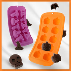 Halloween Cartoon Baking Set Chocolate Mold, Skull Shape, Pumpkin Head Shape, Wizard Hat Shape, Bat Shape