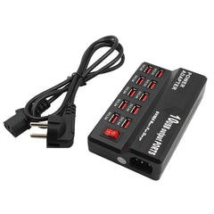 Cargador electrónico digital de carga rápida inteligente con interfaz USB de 100-240 V, cargador multifuncional, enchufe estadounidense, 10 puertos, 12 puertos