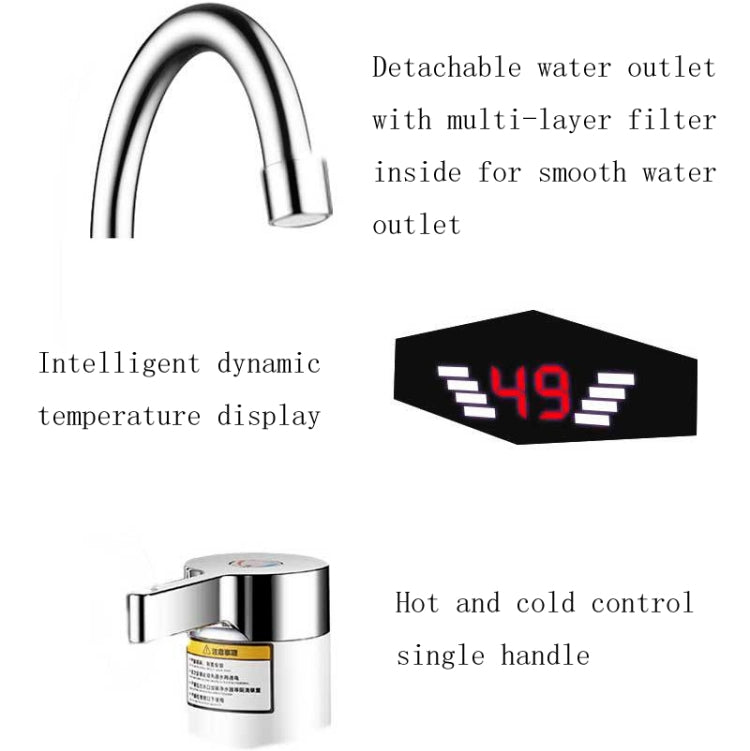 Dynamic Digital Display Instant Heating Electric Hot Water Faucet Kitchen&Domestic Hot&Cold Water Heater EU Plug, With Shower Head, Large Elbow, Universal Tube Dynamic Digital Display Instant Heating Electric Hot Water Faucet Kitchen&Domestic Hot&Cold Water Heater EU Plug, With Shower Head, Large Elbow, Universal Tube
