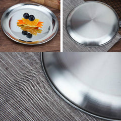 Stainless Steel Thickened Round Plate Cafe Tray Fruit Cake Plate Bone Plate Dish Shallow Plate