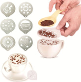 6 PCS Stainless Steel Garland Mold Fancy Coffee Printing Model Coffee Milk Foam Spray Pattern Template Random Style Delivery, 6 PCS