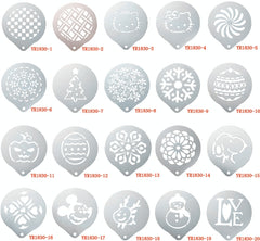 6 PCS Stainless Steel Garland Mold Fancy Coffee Printing Model Coffee Milk Foam Spray Pattern Template Random Style Delivery, 6 PCS