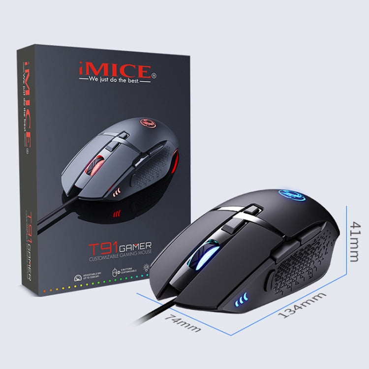 Ratón para juegos con cable USB luminoso iMICE T91 de 8 teclas y 7200 DPI, longitud del cable: 1,8 m Ratón para juegos con cable USB luminoso iMICE T91 de 8 teclas y 7200 DPI, longitud del cable: 1,8 m