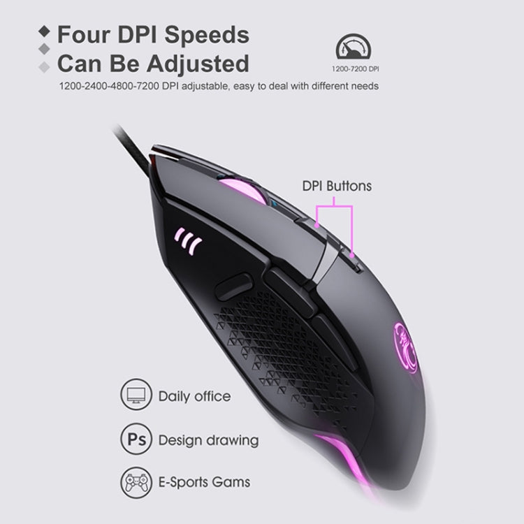 Ratón para juegos con cable USB luminoso iMICE T91 de 8 teclas y 7200 DPI, longitud del cable: 1,8 m Ratón para juegos con cable USB luminoso iMICE T91 de 8 teclas y 7200 DPI, longitud del cable: 1,8 m