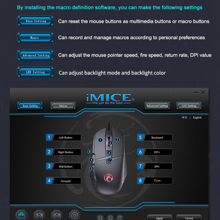 Ratón para juegos con cable USB luminoso iMICE T91 de 8 teclas y 7200 DPI, longitud del cable: 1,8 m Ratón para juegos con cable USB luminoso iMICE T91 de 8 teclas y 7200 DPI, longitud del cable: 1,8 m