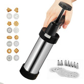 Multi-Function Stainless Steel Piping Gun Set Cookie Biscuits Hand Pressing Biscuit Machine Household DIY Baking Tools, 16 in 1(Silver)