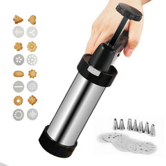 Multi-Function Stainless Steel Piping Gun Set Cookie Biscuits Hand Pressing Biscuit Machine Household DIY Baking Tools, 16 in 1(Silver)
