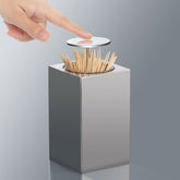 Push-Type Stainless Steel Toothpick Holder Portable Automatic Pop-Up Toothpick Storage Box, Square Push-Type Stainless Steel