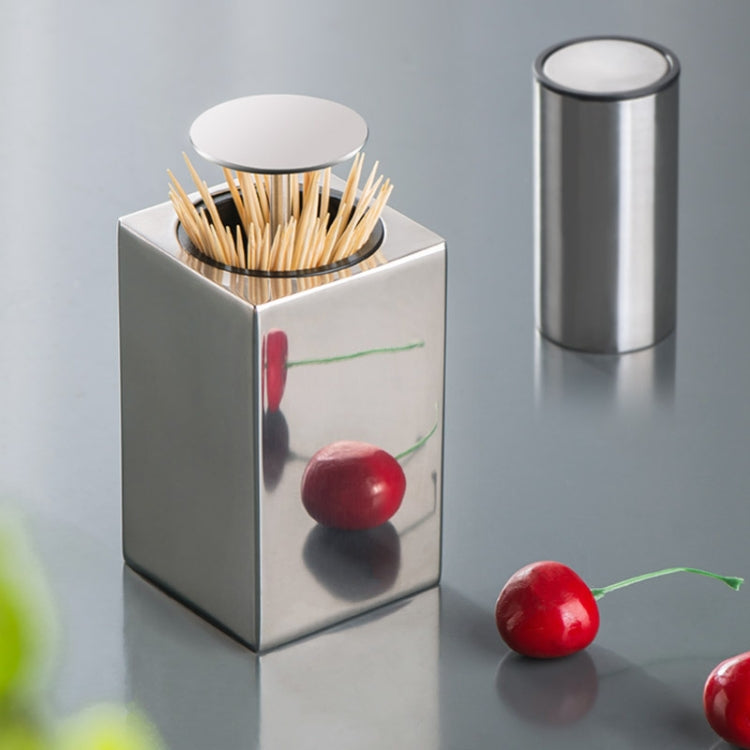 Push-Type Stainless Steel Toothpick Holder Portable Automatic Pop-Up Toothpick Storage Box, Square Push-Type  Stainless Steel Push-Type Stainless Steel Toothpick Holder Portable Automatic Pop-Up Toothpick Storage Box, Square Push-Type  Stainless Steel