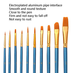 ZHU TING 10 in 1 Pearl Rod Nylon Hair Combination Brush Oil Paint Brush, Blue Rods, Purple Rods, Black Rods