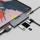 300A 7 in 1 USB3.0x1 + HDMIx1 + PD Portx1 + Type-Cx1 + SD/TF + 3.5mm Portx1 Multifunctional Extension HUB Adapter for iPad Pro