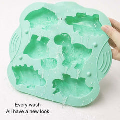 DIY 6 Grid Silicone Dinosaur Cake Mold Baby Food Supplement Mold Baking Tools, Pink, Light Green