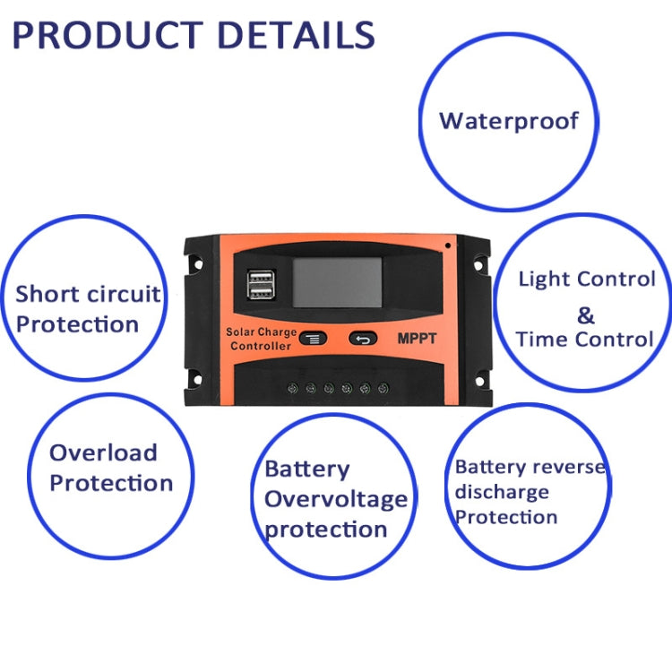 Controlador solar de identificación automática MPPT de 12 V/24 V con salida USB, 30 A, 40 A, 50 A, 60 A Controlador solar de identificación automática MPPT de 12 V/24 V con salida USB, 30 A, 40 A, 50 A, 60 A