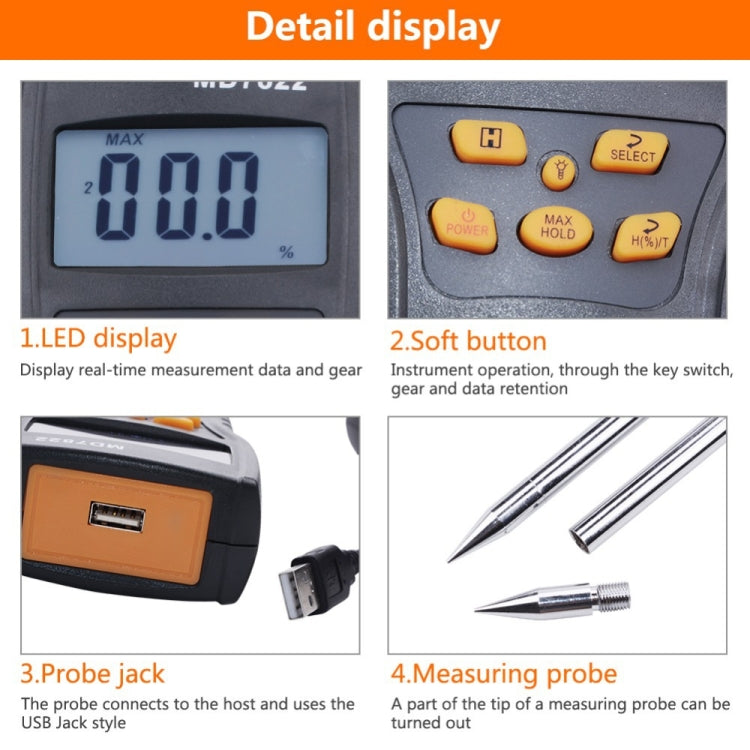 MD7822 Smart Grain Moisture Tester Ultra-Long Probe Digital Moisture Meter MD7822 Smart Grain Moisture Tester Ultra-Long Probe Digital Moisture Meter