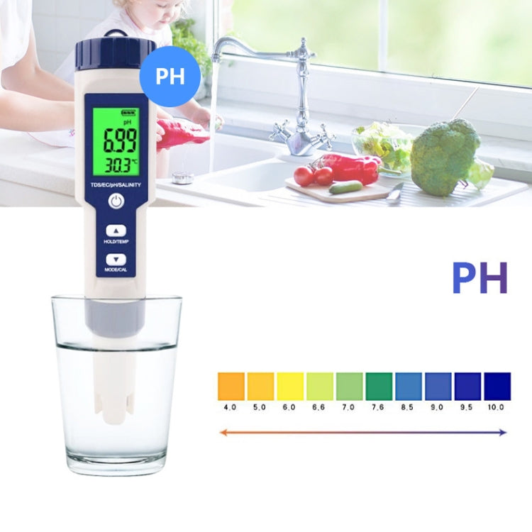 EZ-9909 PH/Salinity/Temperature/TDS/EC 5-in-1 Test Pen Multifunctional Water Quality Detector EZ-9909 PH/Salinity/Temperature/TDS/EC 5-in-1 Test Pen Multifunctional Water Quality Detector