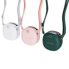 Lazy Hanging Neck Small Fan Usb Rechargeable Mini Portable Leafless Fan, Vintage Green, Cherry Blossom Powder, White