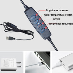 Anillo de luz LED con clip resistente de 6 pulgadas con temperatura ajustable para computadora de escritorio, longitud del cable: 2 metros