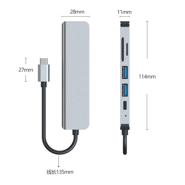 6 In 1 USB-C / Type-C To 4K HDMI + SD / TF Card Slot + PD USB-C / Type-C Charging + 2 USB 3.0 Ports Multifunctional HUB Docking Station 6 In 1 USB-C / Type-C To 4K HDMI + SD / TF Card Slot + PD USB-C / Type-C Charging + 2 USB 3.0 Ports Multifunctional HUB Docking Station